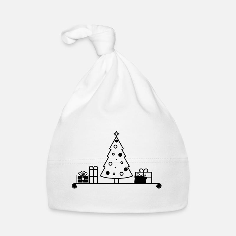 Weihnachtsbaum auf Regal mit Geschenken Baby Bio-Mütze