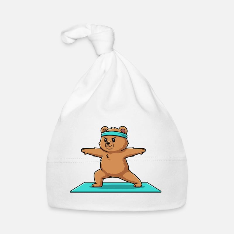 Yoga Bear faisant la posture du guerrier Bonnet bio Bébé