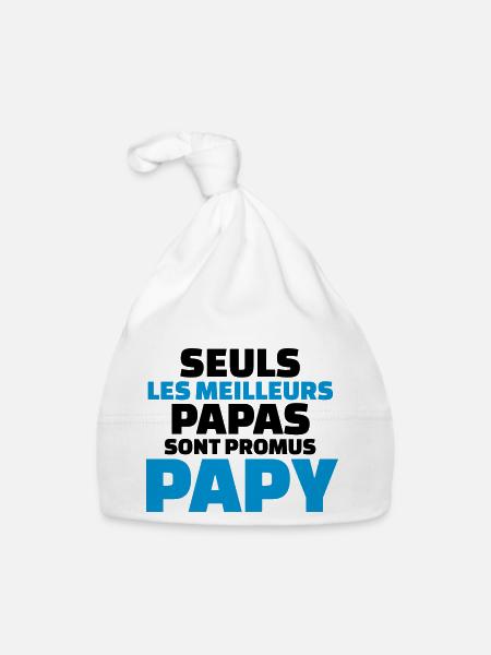 seuls les meilleurs papas sont promus papy - Bonnet bio Bébé - blanc - Devant