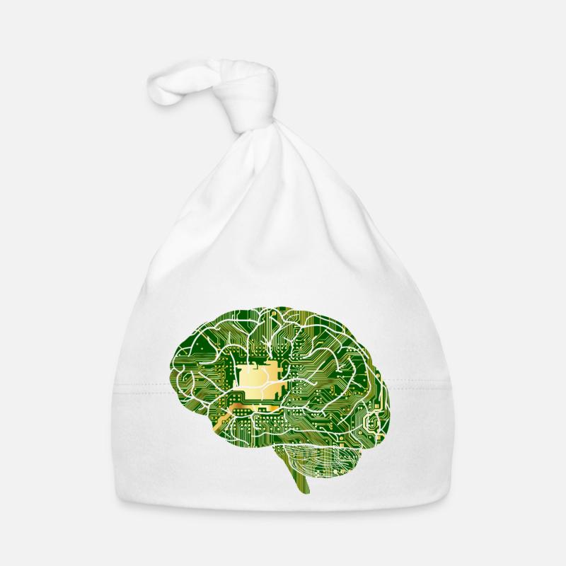 Cerveau - Ordinateur de bord - Intelligence artificielle - Bonnet bio Bébé - blanc
