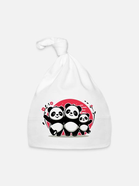 Pandas Family - 1 parent 2 children - Organic Baby Cap - white - Front