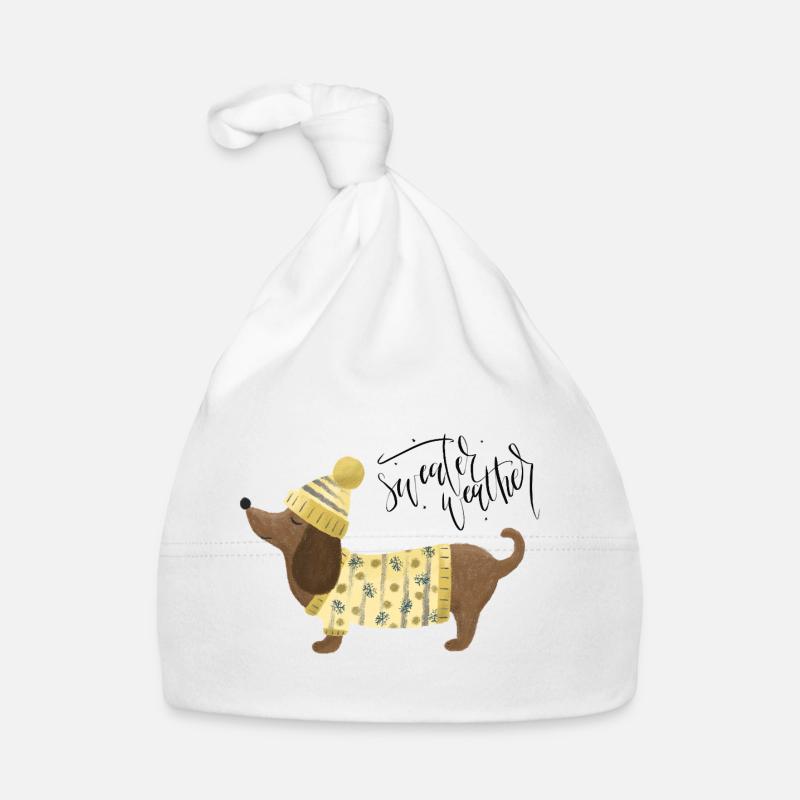 Teckel avec pull et chapeauSweater Météo jaune Bonnet bio Bébé