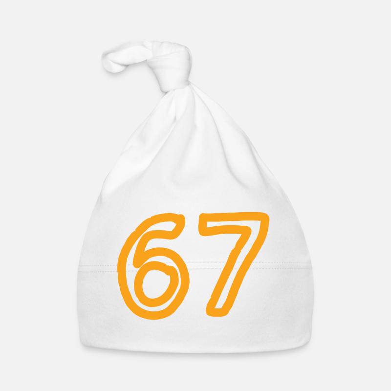 Numéro 67 en orange - Bonnet bio Bébé - blanc