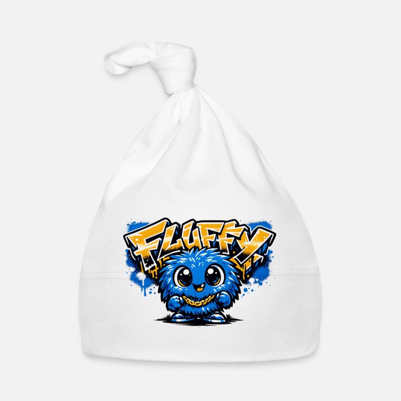 Fluffy Graffiti Blue Mascot Organic Baby Cap