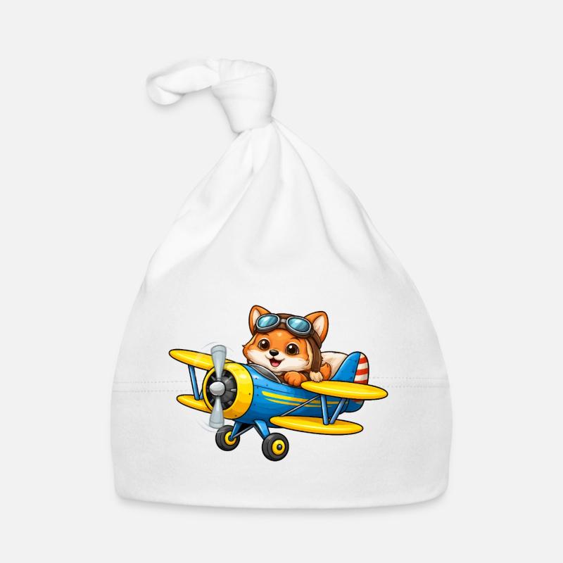 Fuchs Pilot Doppeldecker Flugzeug Cartoon   Baby Bio-Mütze