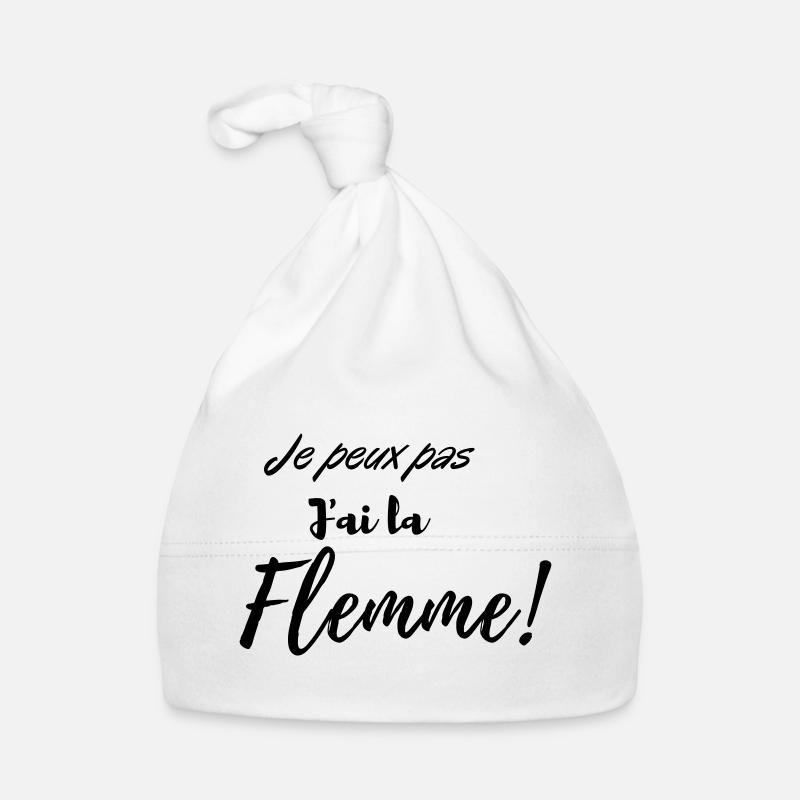 Je peux pas j'ai l'a flemme - Bonnet bio Bébé - blanc