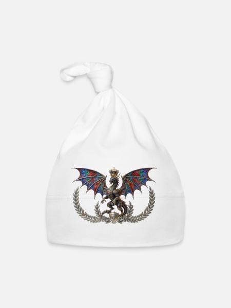 Mächtiger heraldischer Drache mit Goldkrone - Baby Bio-Mütze - Weiß - Vorne