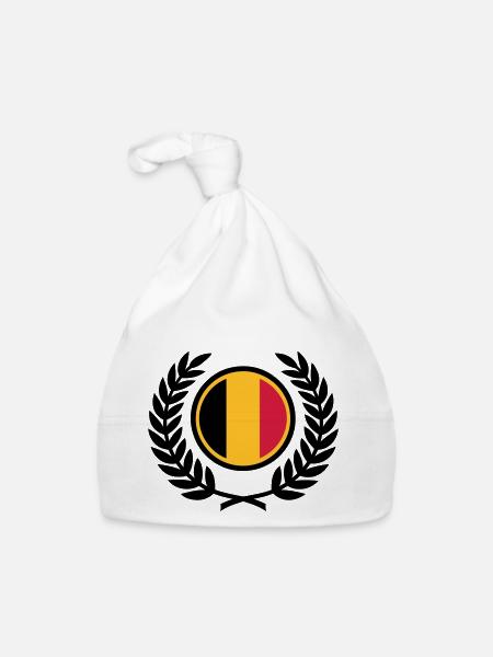 Belgien (Flagge & Lorbeerkranz) - Baby Bio-Mütze - Weiß - Vorne