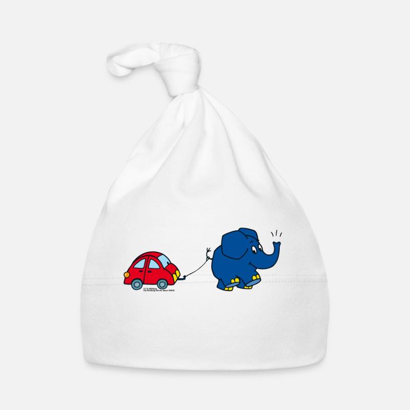 L’éléphant à la voiture rouge - Bonnet bio Bébé - blanc