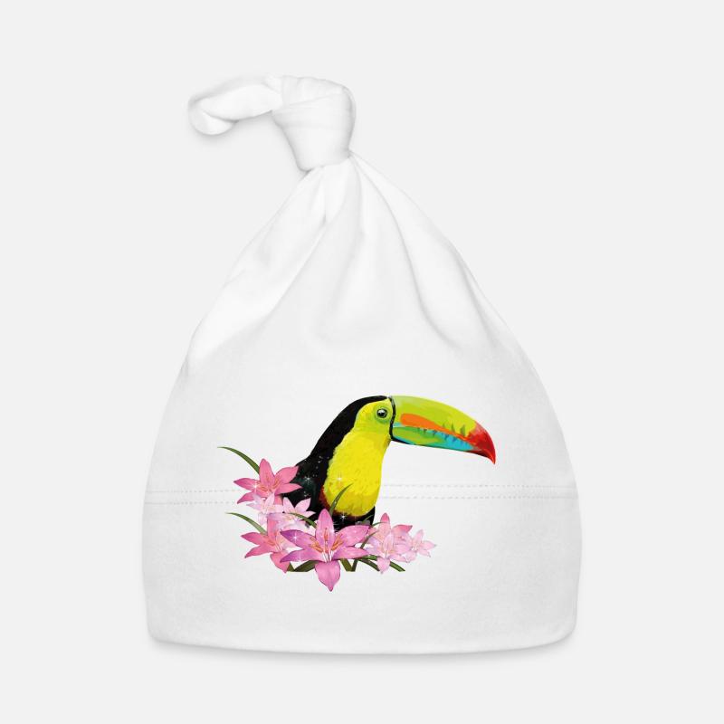 Toucan à bec vert - Bonnet bio Bébé - blanc