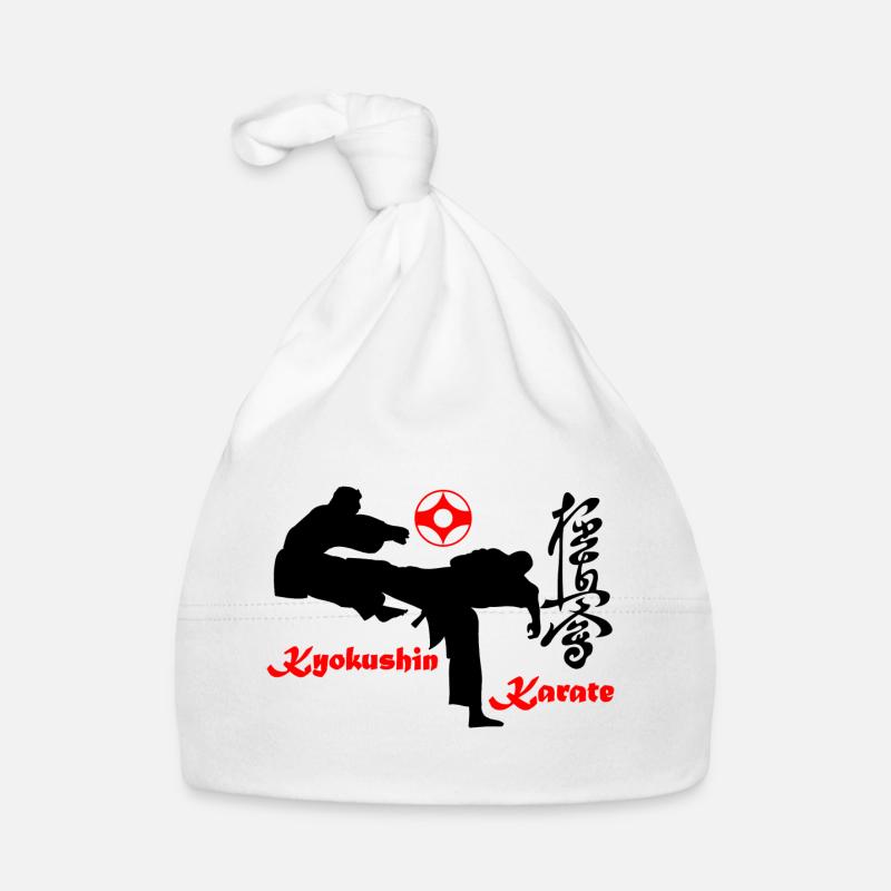 Kyokushin karaté KO coup de pied avec signe kanku - Bonnet bio Bébé - blanc