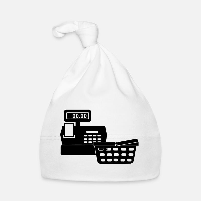 Logo de caisse enregistreuse pour supermarché avec panier - Bonnet bio Bébé - blanc