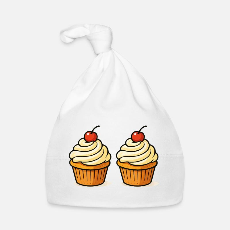 Double Cupcake Illustration with Cherry Organic Baby Cap