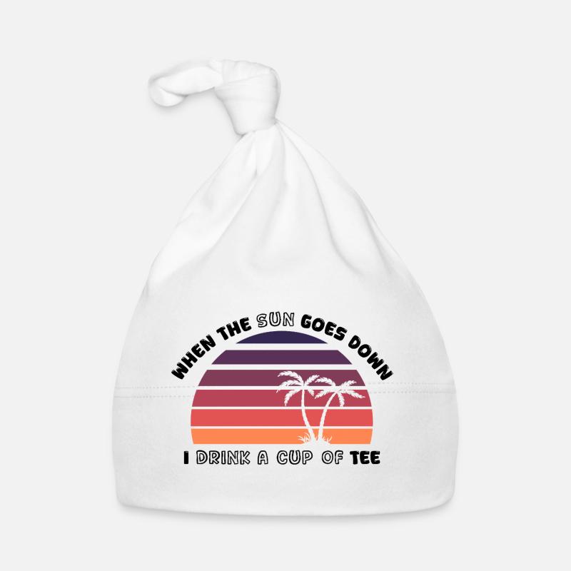Sonnenuntergangs-Palmen Retro Tee - Design Baby Bio-Mütze