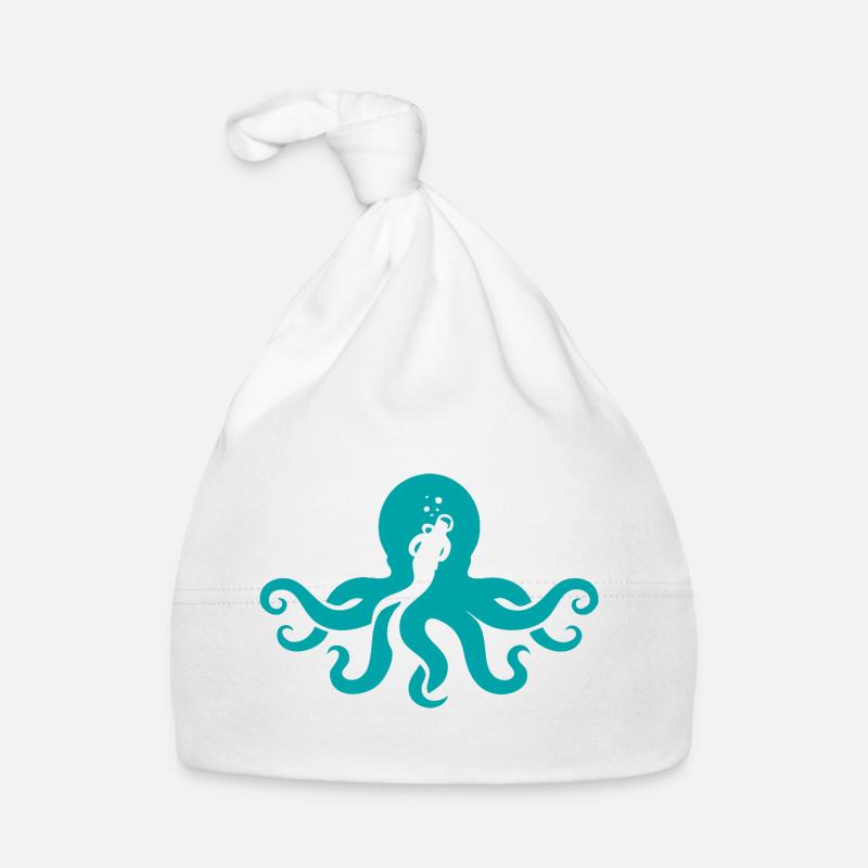 Turquoise Octopus Silhouette Organic Baby Cap