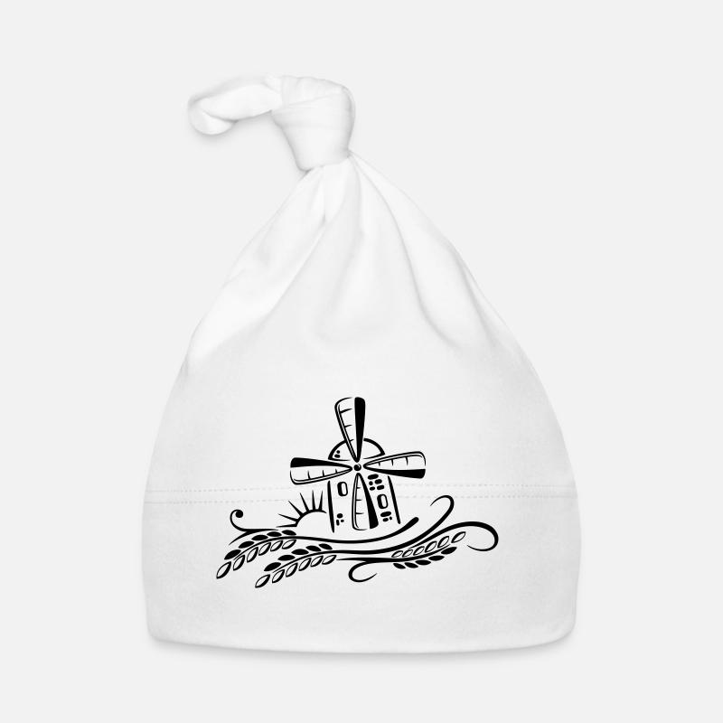 Moulin à vent avec grain et soleil. Bonnet bio Bébé