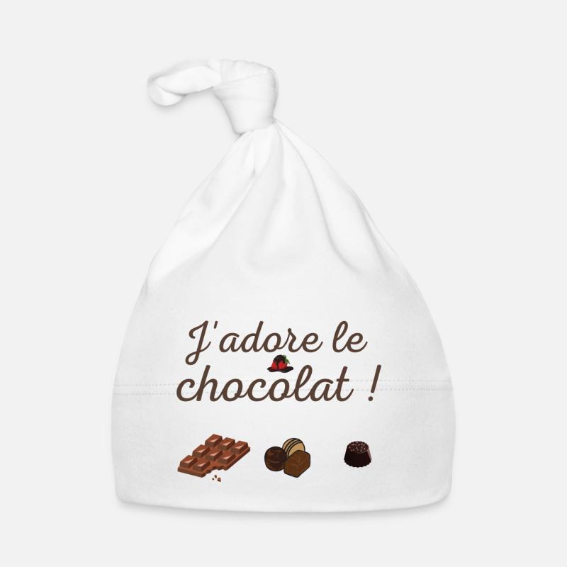 J adore le chocolat 3 - Bonnet bio Bébé - blanc