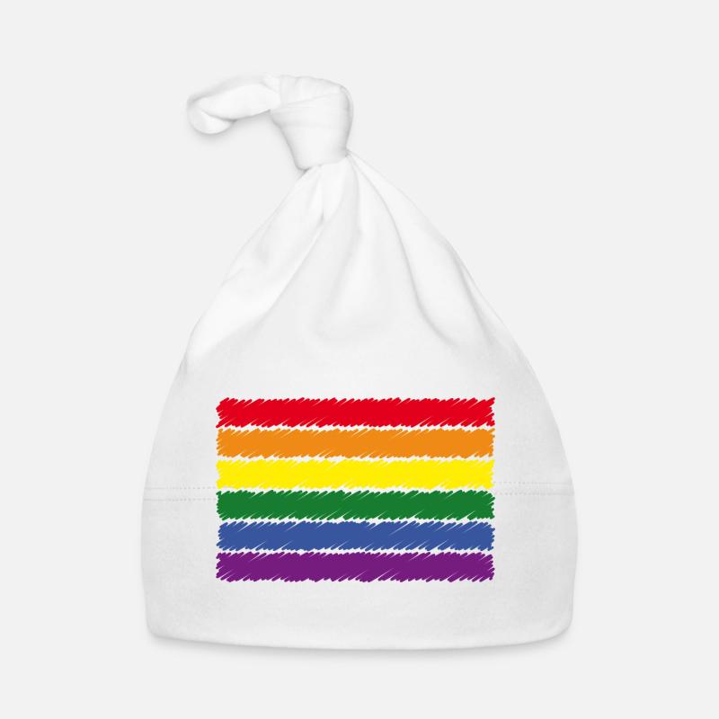 Regenbogenfahne / Rainbow Flag (Scribble / 6er) - Baby Bio-Mütze - Weiß