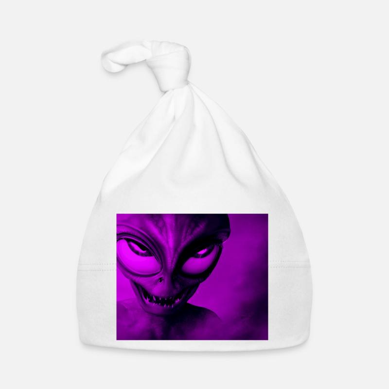 Alien with Sharp Teeth Design - Pink - Organic Baby Cap - white