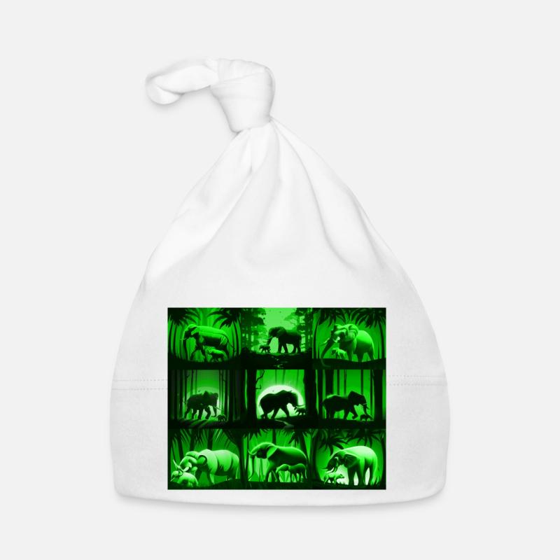 Elephant Pattern Design - Green Organic Baby Cap