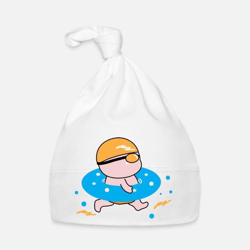 Glücklicher Junge genießt das Schwimmen Baby Bio-Mütze