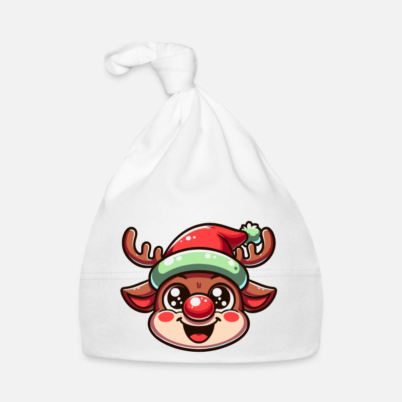 Renne de Noël avec chapeau - Bonnet bio Bébé - blanc