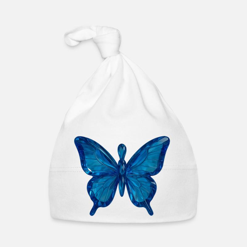 Papillon bleu dans un design cristallin - Bonnet bio Bébé - blanc