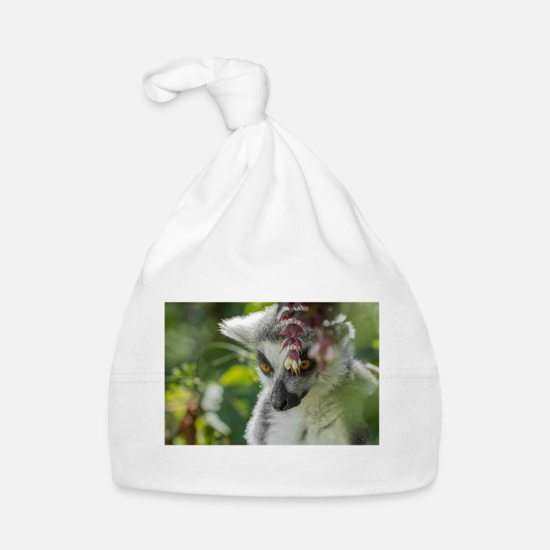 Portrait de lémurien au feuillage vert Bonnet bio Bébé