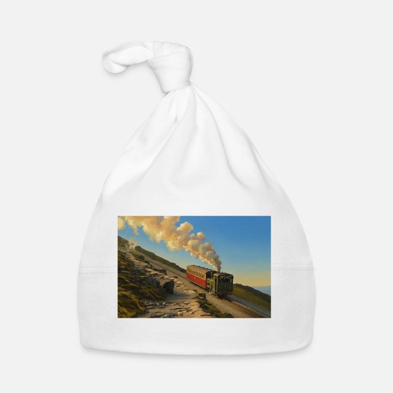 Machine à vapeur de Snowdon Mountain - Bonnet bio Bébé - blanc