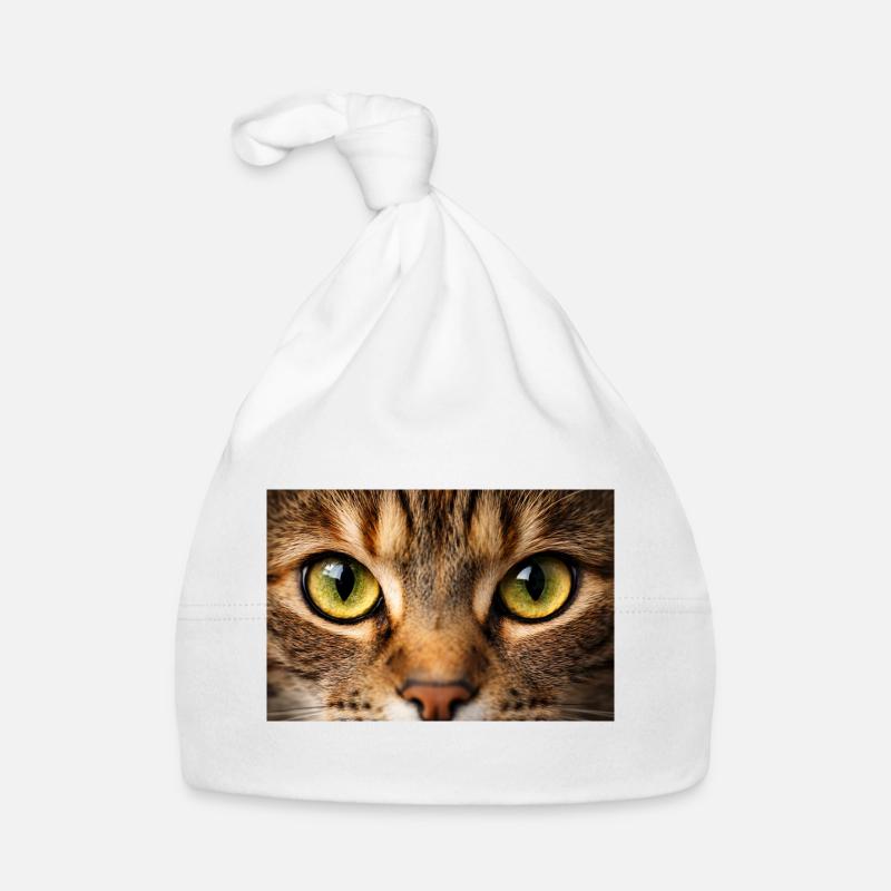 Œil de chat en gros plan - Bonnet bio Bébé - blanc