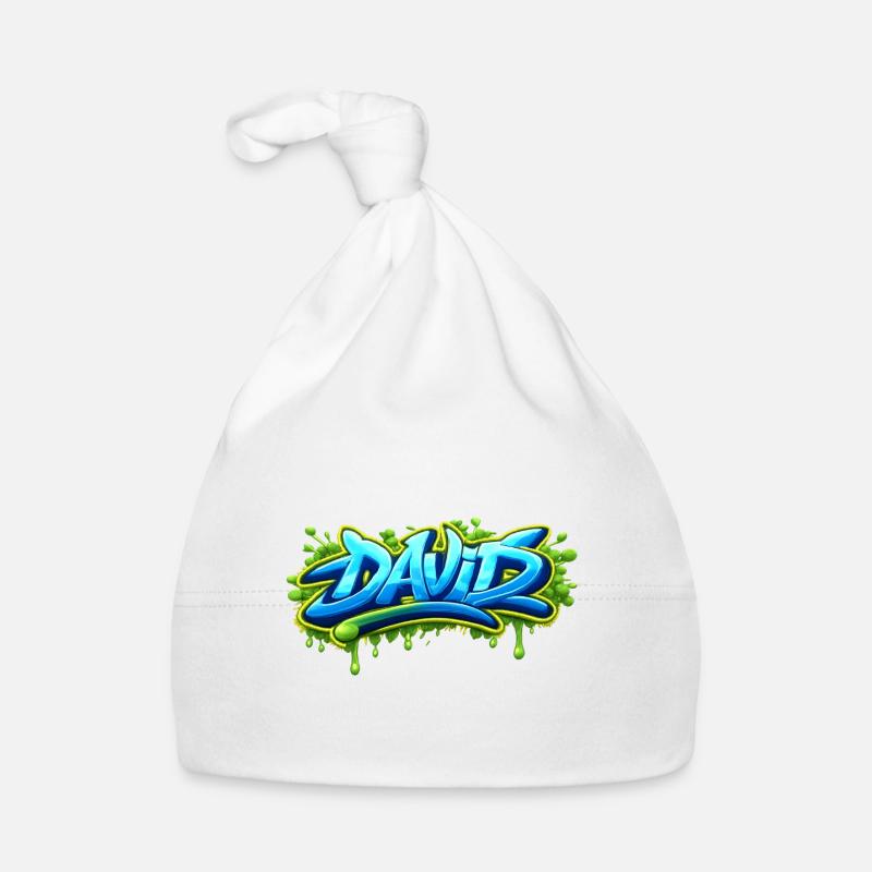 Graffiti name DAVID printable on everything - Organic Baby Cap - white