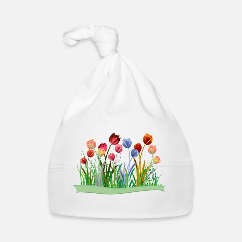 Imaginative colorful tulips on spring meadow Organic Baby Cap