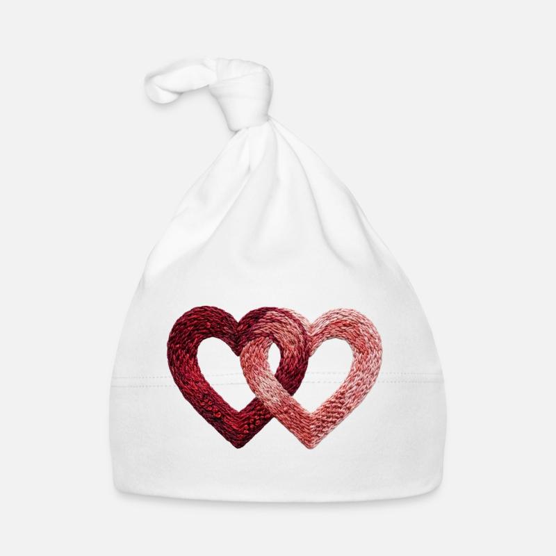 Deux cœurs de Saint-Valentin brodés (imprimé) Bonnet bio Bébé