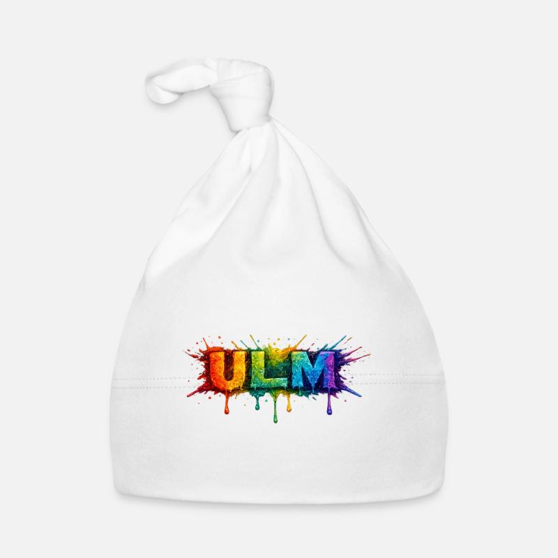 Regenbogenfarben ULM Schriftzug Baby Bio-Mütze
