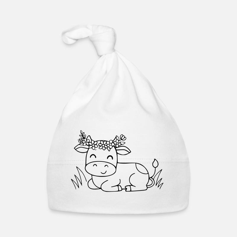 Süße Kuh Blumenkranz Boho Outline Baby Bio-Mütze