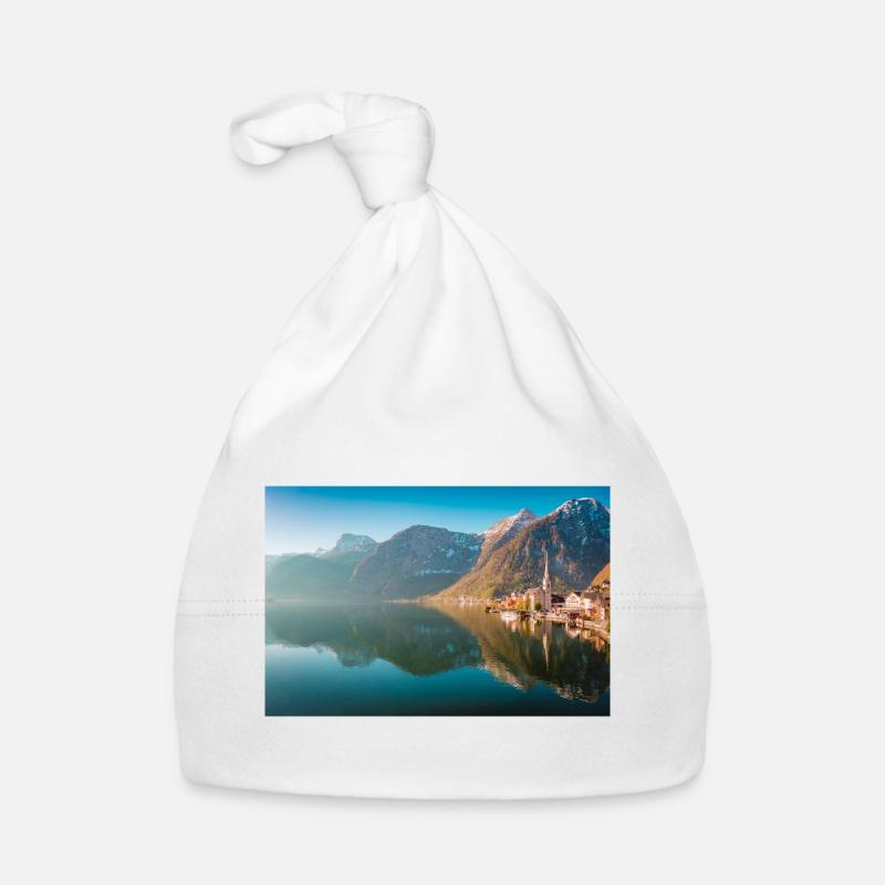 Lac Hallstatt au lever du soleil - Bonnet bio Bébé - blanc