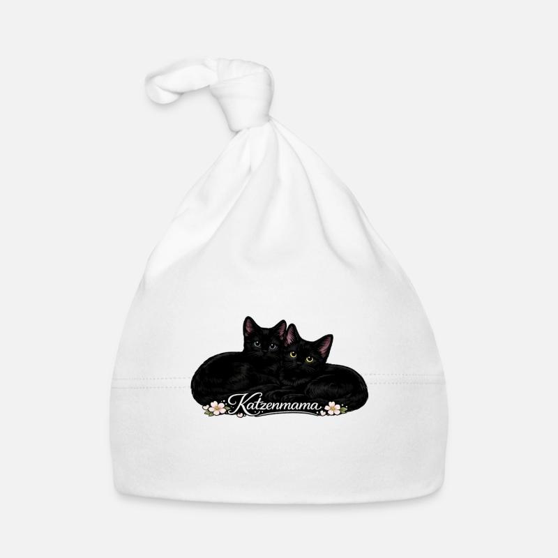 Cat Mom – Amour de chat avec des fleurs - Bonnet bio Bébé - blanc