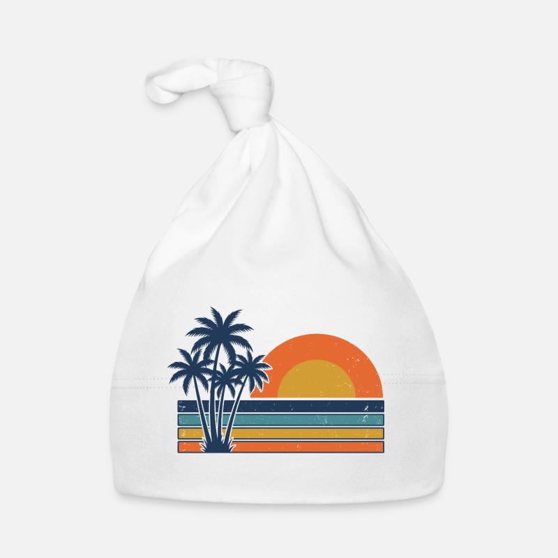 Plage d’été rétro avec des palmiers au coucher de soleil Bonnet bio Bébé