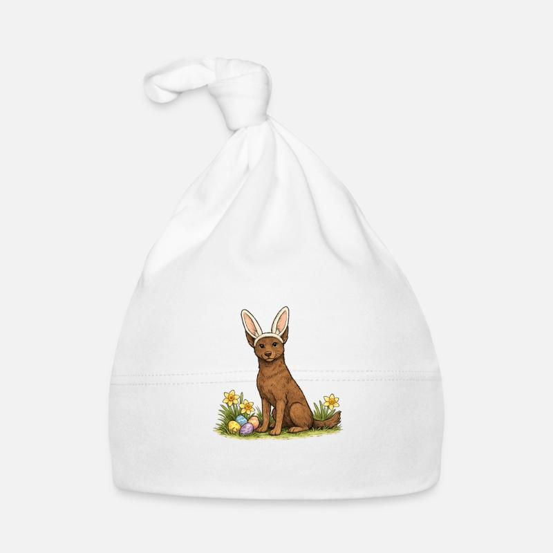 Spring Bunny Australian Kelpie Dog with Easter Eggs - Organic Baby Cap - white