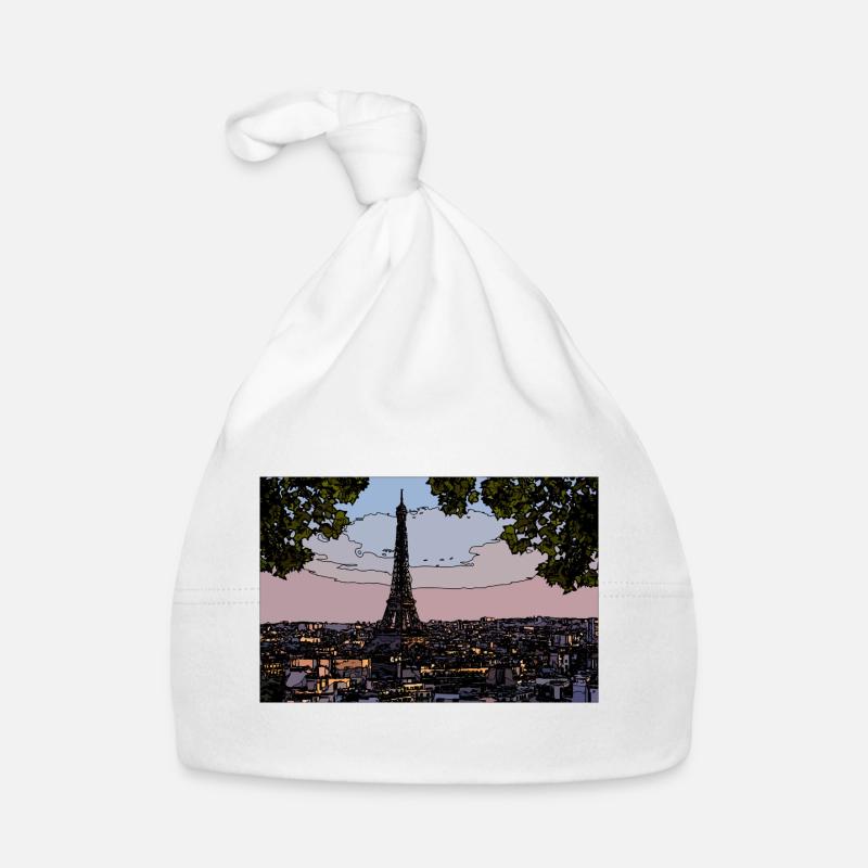 Paris Abendstimmung am Eiffelturm - Baby Bio-Mütze - Weiß