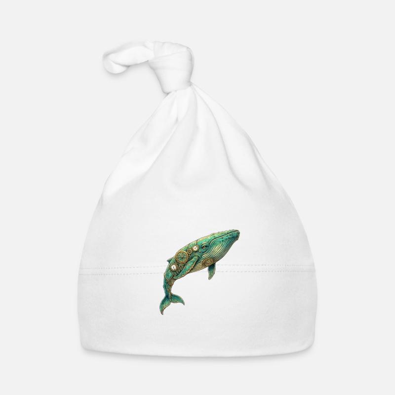 Baleine steampunk - Bonnet bio Bébé - blanc