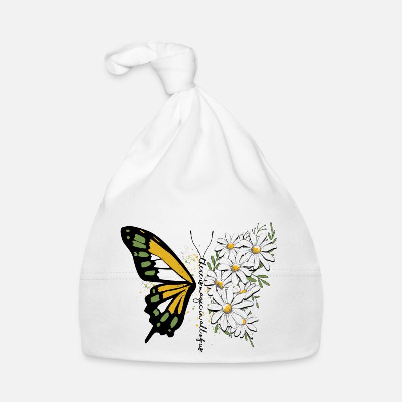 Schmetterling Blume blumig Floral Gänseblümchen Baby Bio-Mütze