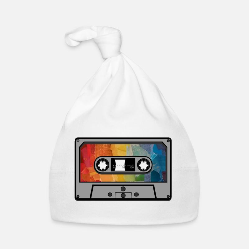 Cassette arc en ciel rétro - Bonnet bio Bébé - blanc