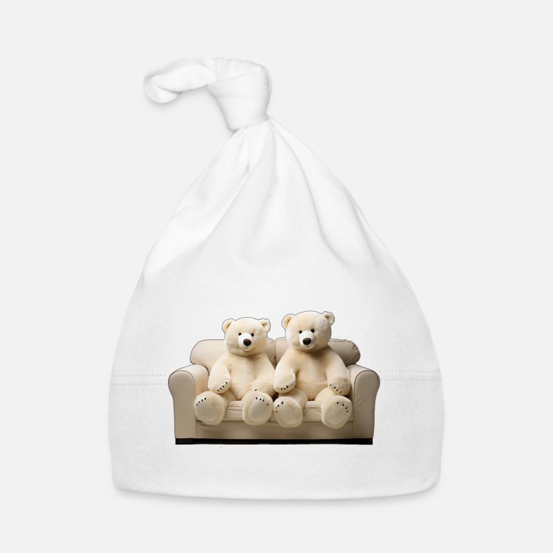Two happy ice teddy bears on the sofa Organic Baby Cap