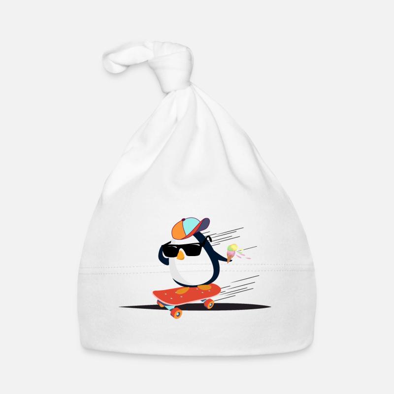 Cooler Pinguin auf Skateboard Baby Bio-Mütze
