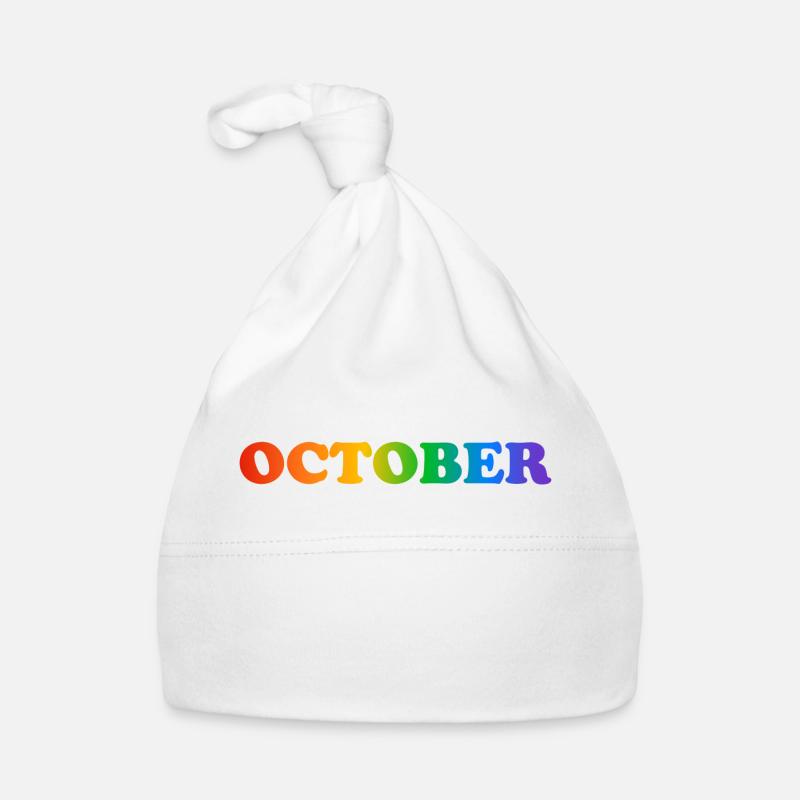 October rainbow text Organic Baby Cap