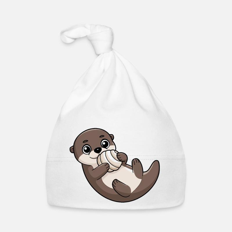 Loutre mignonne avec coquille - Bonnet bio Bébé - blanc