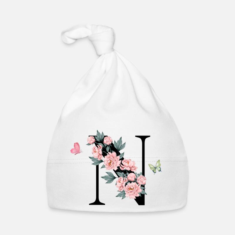 Lettre n fleurs rose Bonnet bio Bébé