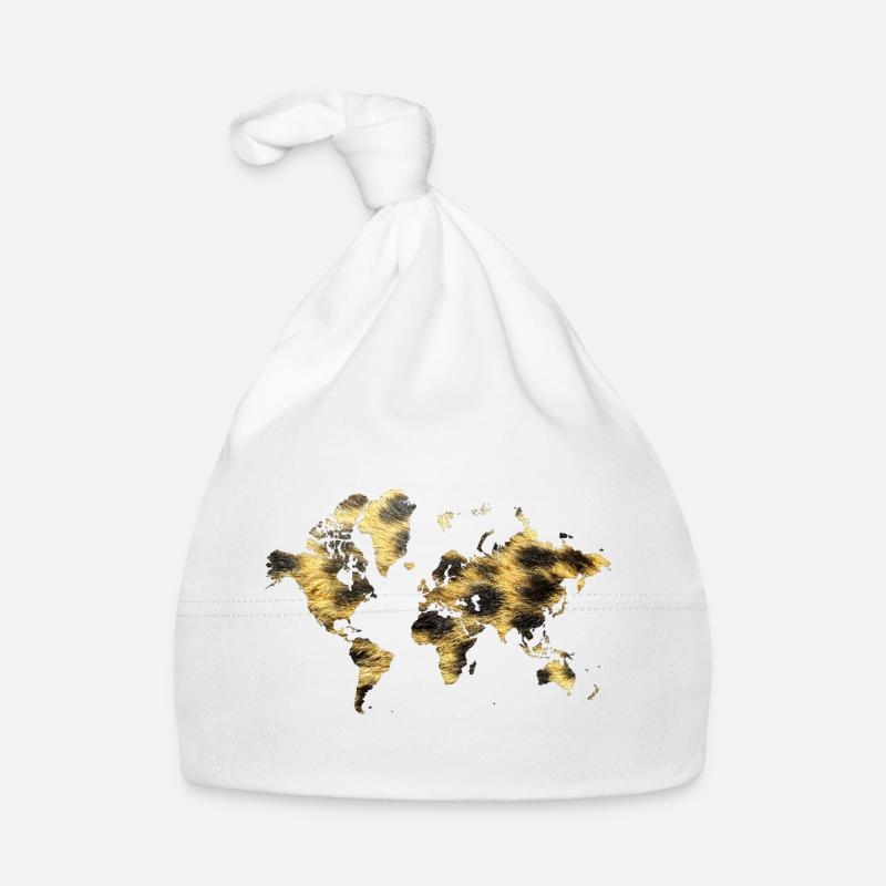 World Map Animal Pattern - Organic Baby Cap - white