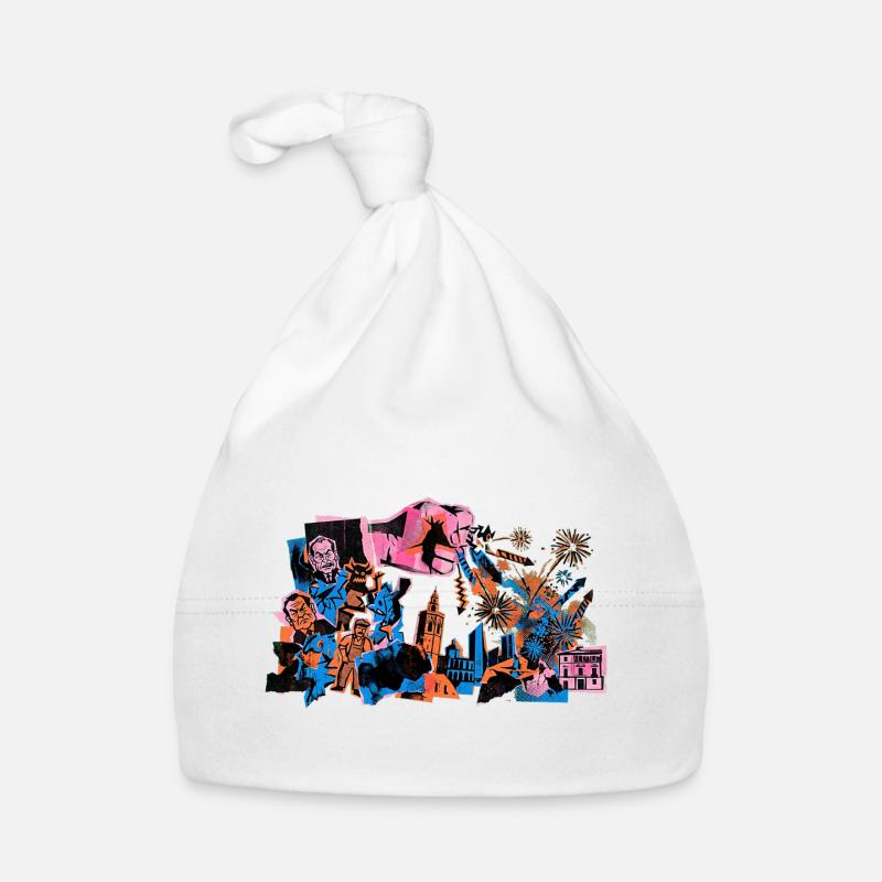 Fallas De Valencia Fireworks Risograph - Organic Baby Cap - white